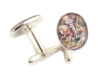 Alice in Wonderland silver cufflinks  - The White knight mens cufflinks