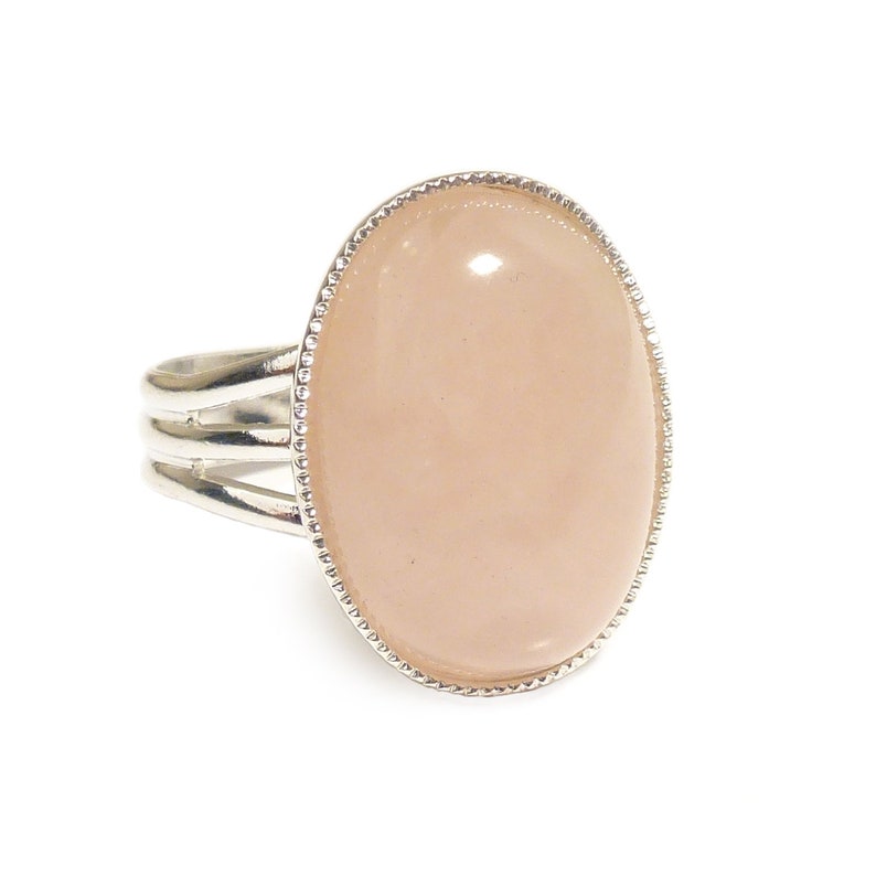 Rose Quartz Gemstone Ring Semi Precious Pink Gem Stone Oval Adjustable 18 x 13 mm Silver Plated