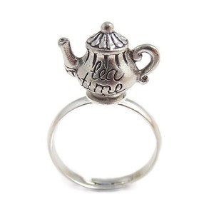 Adjustable Tea pot ring Alice in Wonderland TEA TIME charm ring - Mad Hatters Tea party