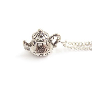 Tea pot necklace Alice in Wonderland silver necklace It's always TEA time Teapot Tea party image 4