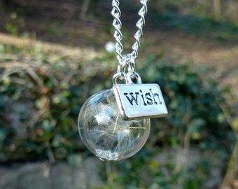 Make a Wish Dandelion seed necklace, flower botanical globe silver necklace