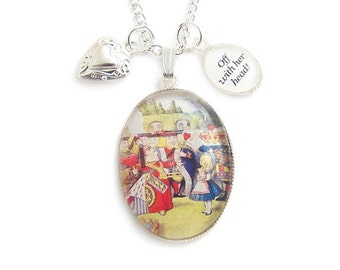 Alice in Wonderland necklace - Queen of hearts off WITH HER HEAD heart silver charm pendant