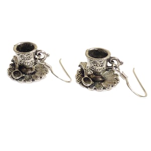 Tea cup earrings Alice in Wonderland Sterling silver earrings TEA TIME Teacup Mad Hatter's Tea party