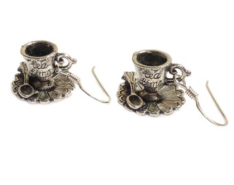 Tea cup earrings Alice in Wonderland Sterling silver earrings TEA TIME Teacup Mad Hatter's Tea party