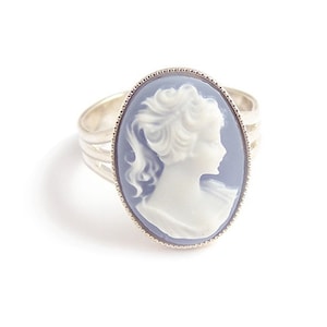 Victorian cameo ring Beautiful Blue elegant silver ring - gothic goth Steampunk elegance