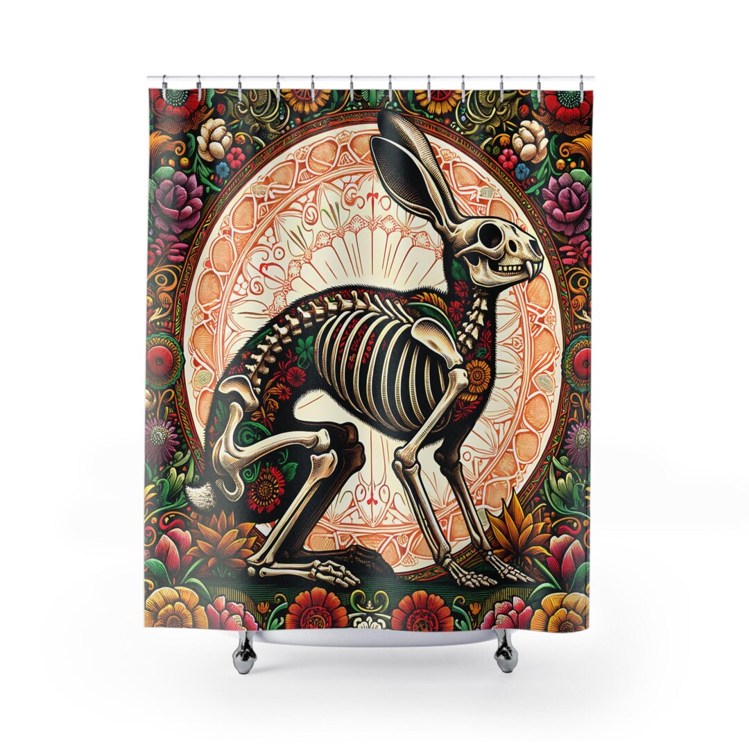 Goth Folklore Macabre Rabbit Skeleton Retro Shower Curtain Vintage Dark ...
