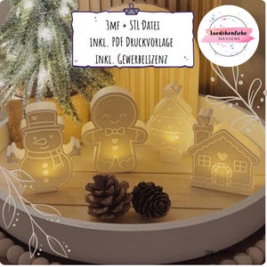 STL & 3MF + PDF Christmas decoration | 3D printer | PDF printing template snowman gingerbread man Christmas tree gingerbread house commercial license balloon light