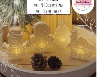 STL & 3MF + PDF Christmas decoration | 3D printer | PDF printing template snowman gingerbread man Christmas tree gingerbread house commercial license balloon light