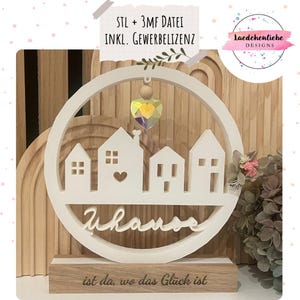 STL +3MF suncatcher loop house houses home block inlay wood 3D printing Bambulab digital file autumn decoration Home