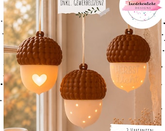 STL + 3MF Acorn Lantern Digital File | LED Acorn | Commercial License | Autumn Decoration | Multicolor without AMS | Hanging Acorn Decoration