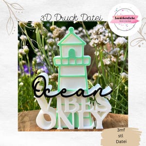 STL 3mf Ocean vibes only maritime lighthouse DIY incl. commercial license lettering summer sea decoration 3D printing Bambulab
