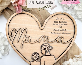 SVG Mamma Festa della Mamma Cuore Cuori Appendino File Digitale Laser Madre Licenza Commerciale Fai da Te Bambino Idea Regalo