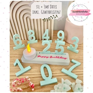 STL 3mf Geburtstag Geburtstatgsgeschenk Geburtstagsleiste Zahlen Einschieber Leiste LED Licht digitale Datei 3D Druck Bambulab