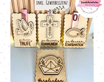 SVG file for Baptism, Communion, Confirmation, and Money Gift | Laser file | Christian symbols | Commercial license included | Wish fulfiller cross