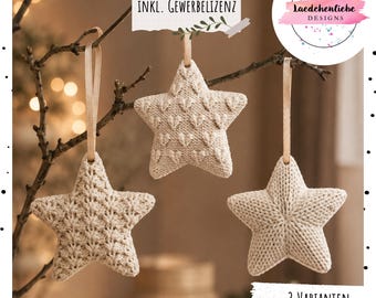 STL + 3MF Stars with Knitting Pattern | 3D Print File Christmas Decoration | 3 Variations | Star Pendants | incl. Commercial License