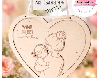 File SVG + LBRN2 a forma di cuore per la Festa della Mamma | Cartelli in legno regalo per la mamma | 5 design per il taglio laser | Modello LightBurn | Licenza commerciale