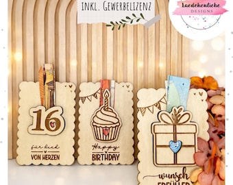 SVG digital file for birthday money gift | Laser file | Includes commercial license | Happy Birthday gift, wish fulfiller, money holder