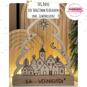 SVG digital file for laser cutting | 160 x 22 mm wooden block inserts | Merry Christmas Christmas tree DIY | Commercial license Christmas village