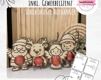 Archivo SVG para portabolas de chocolate (Navidad) | Reno, ángel, elfo y Papá Noel | Empaquetado en PDF | Archivo cortado a láser con licencia comercial.