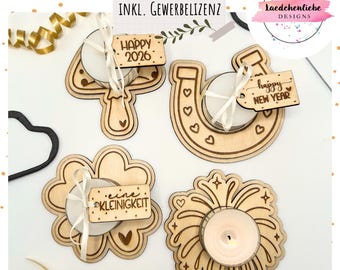 SVG file laser-cut • New Year's Eve • Lucky charm • incl. commercial license | New Year | DIY tealight holder gift | Lucky mushroom | Four-leaf clover