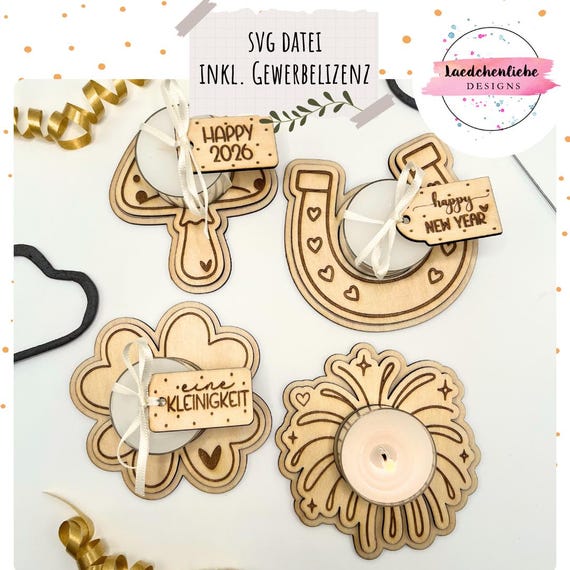 SVG Datei Laser • Silvester • Glücksbringer • inkl. Gewerbelizenz | Neujahr | Teelichthalter DIY Mitbringsel | Glückspilz | Kleeblatt