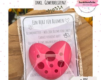 PDF + 3mf + archivo digital STL Rescatador de flores Corazón de flores Impresión 3D Bambulab Jarrón de impresión 3D DIY para restos de flores Regalo sostenible
