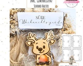 Archivo SVG para un portabombones navideño | Reno, ángel, elfo y Papá Noel | Empaquetado en PDF | Archivo cortado a láser con licencia comercial.