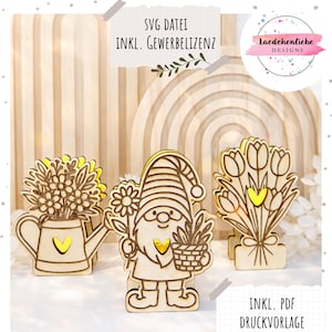 SVG Frühling digitale Datei Laser | 3mm | Wichtel Tulpen Gießkanne | inkl. Gewerbelizenz | Ballonlicht Ballonlichter Frühlingsdekoration