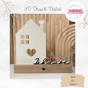 STL Home Home House Heart House Heart Moving In Gift DIY 3mf incl. Commercial Kizenz Lettering Dried Flowers Decoration 3D Printing Bambulab