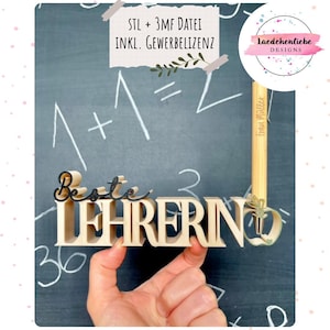 STL 3mf file Best Teacher Gift Best Teacher Commercial License School Start Farewell Market Pen Holder Apple Lettering