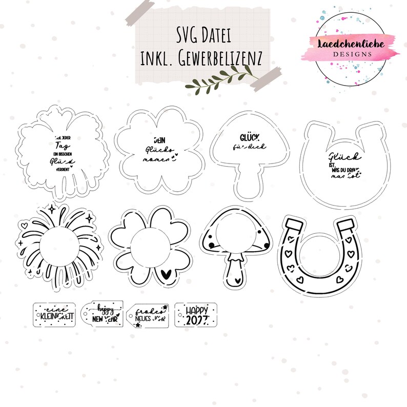 SVG file laser-cut • New Year's Eve • Lucky charm • incl. commercial license | New Year | DIY tealight holder gift | Lucky mushroom | Four-leaf clover image 3