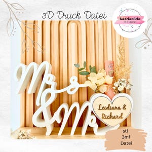 STL 3mf 結婚祝い 結婚式 カップル 愛 お金 お金 ギフト スタンド ドライフラワー Mrs & Mr 3Dプリント Bambulab