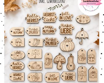 SVG Autumn Pendant Digital File | Laser File Autumn Gift Tags | Wooden Pendants | Autumn Motifs | Commercial License Included