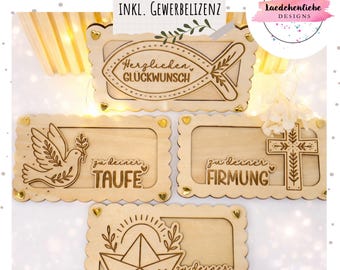 SVG file for baptism, communion, confirmation, and money gift | Laser file | DIY wooden money gift | Commercial license included | Wish fulfiller