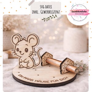 Archivo SVG para regalar dinero en forma de ratón | Plantilla cortada a láser para madera de 3 mm y 4 mm | Incluye licencia comercial | Idea de regalo DIY