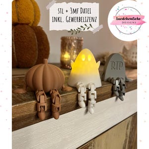 Pacote de Halloween - Arquivos STL e 3MF | Abóbora, Fantasma e Lápide com Pernas Móveis | Modelos de Impressão 3D, Incluindo Licença Comercial e Arquivo Digital