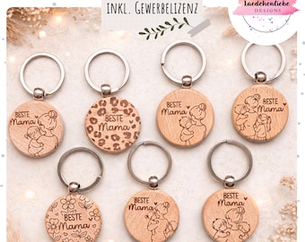 File SVG per portachiavi - Festa della mamma | Mamma e figli + Motivo leopardato e floreale | File laser | Licenza commerciale inclusa | File digitale