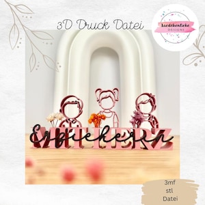 Arquivo STL 3mf de despedida de professora de creche de jardim de infância com decoração de flores secas em forma de coração, incluindo suporte para licença comercial, impressão 3D, letras Bambulab