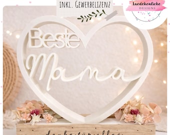 STL + 3MF digital file | Best Mom & Best Grandma | with holes for dried flowers | Mother's Day heart block stand incl. commercial license