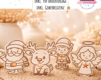 SVG + PDF Christmas Balloon Lights Set • incl. commercial license • Winter decoration angel digital file laser print template Diy Santa Claus
