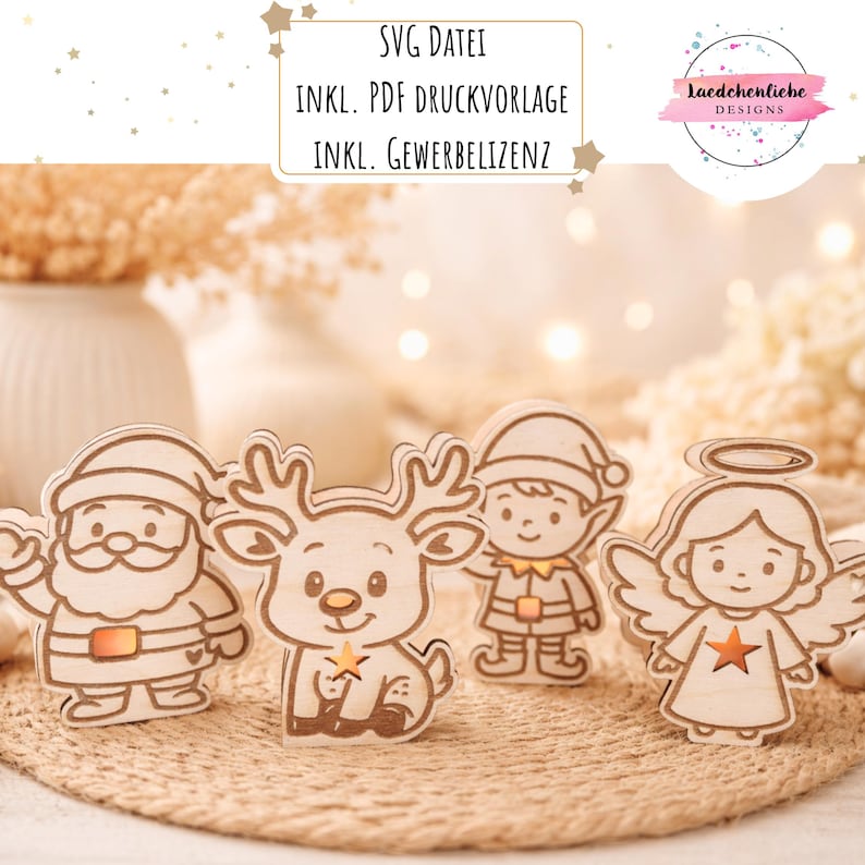 SVG + PDF Christmas Balloon Lights Set • incl. commercial license • Winter decoration angel digital file laser print template Diy Santa Claus image 1