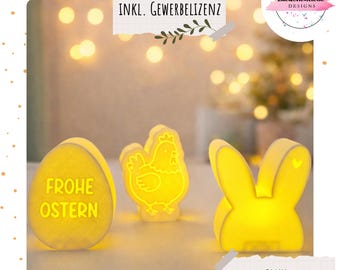 STL + 3MF | Easter Egg Bunny Chicken Light Boxes 3D Print File | incl. Commercial License | LED Easter Decoration Easter Lights | incl. PDF Print Template