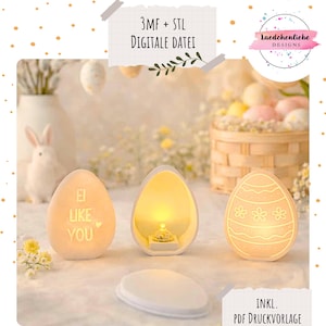 STL + 3MF | Ostern Ei Leuchtboxen 3D Druck Datei | inkl. Gewerbelizenz | 3D Druck Datei LED Osterdeko Osterlicht | inkl. PDF Druckvorlage