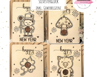 SVG file Happy New Year laser file • Lucky charm set 1 cent • Pig clover mushroom chimney sweep • incl. business license lucky charm