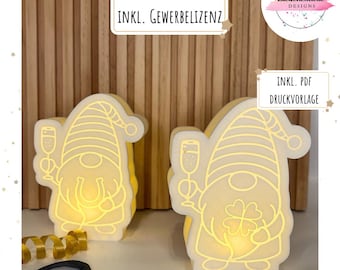 STL & 3MF + PDF New Year's Eve Gnome Light Decoration Party Favor | 3D Printer | PDF Print Template | incl. Commercial License | Balloon Light DIY