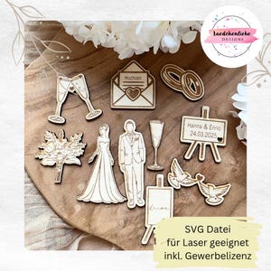 SVG Hochzeit Streudeko Staffelei personalisierbar Taube Brautpaar Liebe Laser digitale Datei Sektglas