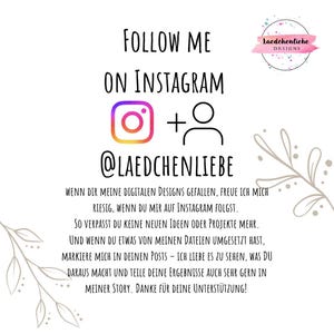 Może przedstawiać: Białe tło z napisem "FOLLOW ME ON INSTAGRAM" i logo Instagram. Tekst "@LAEDCHENLIEBE" znajduje się pod logo. Akwarelowy wz&oacute;r z napisem "laedchenliebe DESIGNS" znajduje się w prawym g&oacute;rnym rogu.