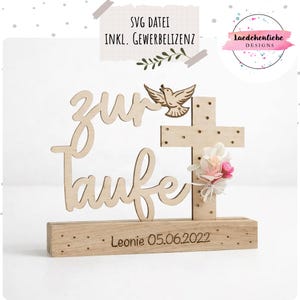 SVG digitale Laser Datei | 160 x 22mm Klötzchen Einschieber | Taufe Kommunion Firmung Konfirmation | inkl. Gewerbelizenz | Kreuz Taube Fisch