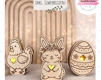 Plik cyfrowy SVG | Wielkanocny zestaw SVG z lampkami balonowymi | Wielkanocny zajączek, jajko, kurczak | w tym licencja komercyjna | cyfrowy plik laserowy | Prezenty wielkanocne 3 mm