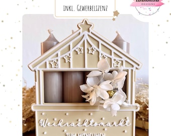 Christmas Market Candle Box 3D Print File 3MF + STL | Advent Candle Holder DIY Plug-in System | Commercial License for 100 Pieces | Christmas Decoration